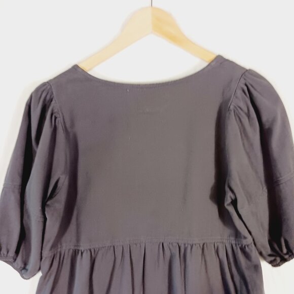 Altar'd State,  Gray Tiered Cotton Mini Dress, Size Small Short Sleeve, Fringed - Picture 7 of 16